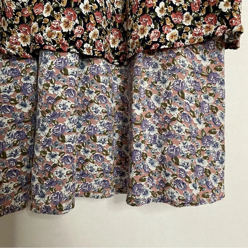Storia Boho Smocked Chest Mixed Floral Print Tiered Peasant Mini Dress_8